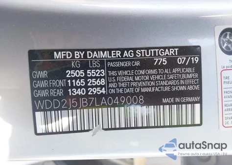 2020 Mercedes-Benz Cls 450 z USA, uszkodzony, nr VIN WDD2J5JB7LA049008